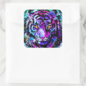 Paarse Tiger Sticker Square - Grote kat in het wil (Tas)