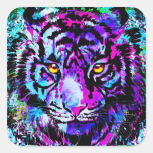 Paarse Tiger Sticker Square - Grote kat in het wil