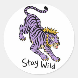 Paarse Tijger Blijf Wild Grappige Dier Ronde Sticker