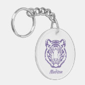 Paarse tijger mascotte school cadeau sleutelhanger (Voorkant Links)