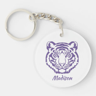 Paarse Tijger Mascotte School Sleutelhanger