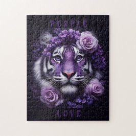Paarse tijger met bloemen legpuzzel