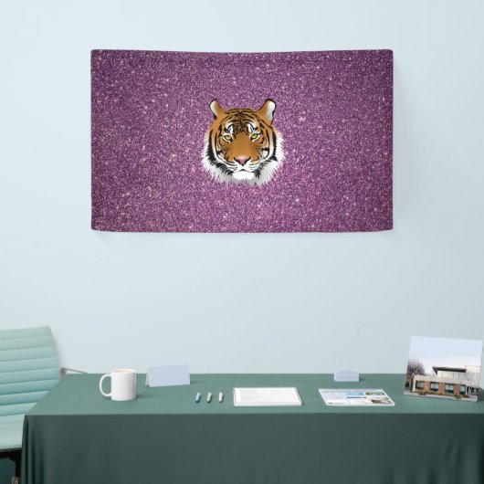 Paarse tijger met glitterachtergrond spandoek (Beurs)