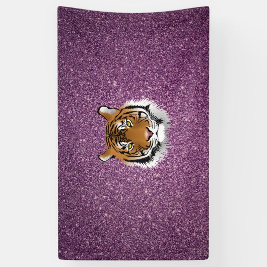 Paarse tijger met glitterachtergrond spandoek (Verticaal)