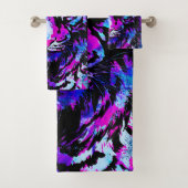 Paarse tijgerkop - Blue Tiger Bath Towel Set Bad Handdoek (Insitu)