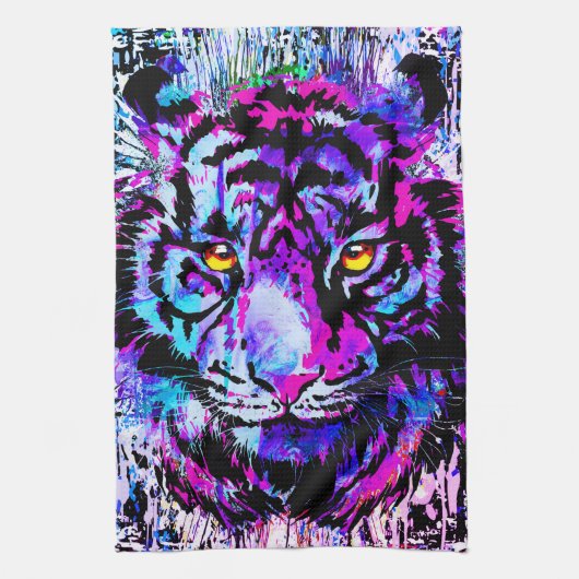 Paarse tijgerkop - Tiger Portrait Kitchen Towel Theedoek (Verticaal)
