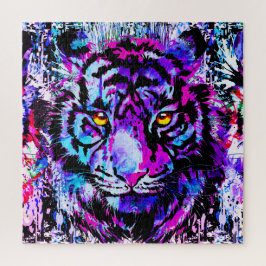 Paarse tijgerkop - Tiger Portret Jigzaag Puzzle Legpuzzel