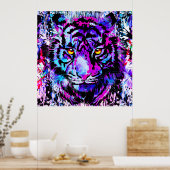 Paarse tijgerkop - Tiger Portret Poster afdrukken (Keuken)