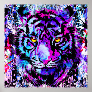 Paarse tijgerkop - Tiger Portret Poster afdrukken