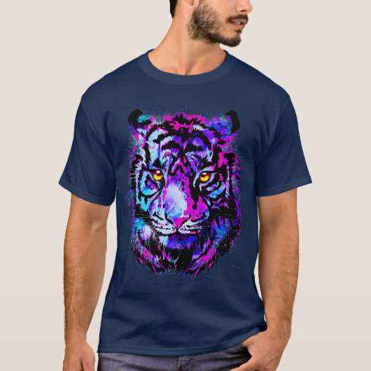 Paarse tijgerkop - Tiger portretwerk T-shirt (Voorkant)