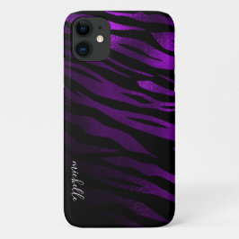Paarse tijgerstrepes - Gepersonaliseerd monogram Case-Mate iPhone Case