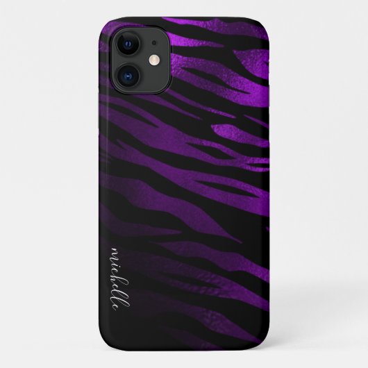 Paarse tijgerstrepes - Gepersonaliseerd monogram Case-Mate iPhone Case (Achterkant)