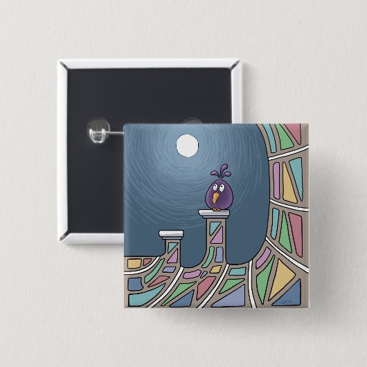 Paarse Tiki Bird met volle maan Button (Voorkant /achterkant)