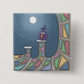 Paarse Tiki Bird met volle maan Button (Voorkant)