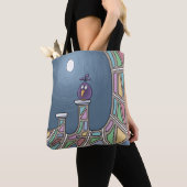 Paarse Tiki Bird met volle maan Canvas tas (Dichtbij)