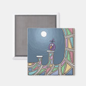 Paarse Tiki Bird met volle maan Magnet (Voorkant / Achterkant)