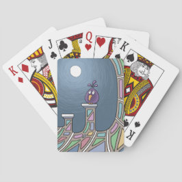 Paarse Tiki Bird met volle maan Speelkaarten