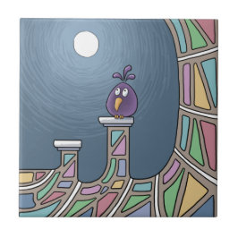 Paarse Tiki Vogel met volle maan Keramische Tegel Tegeltje