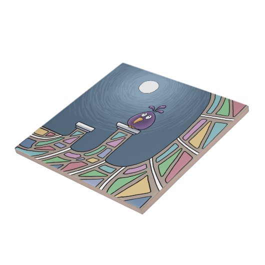 Paarse Tiki Vogel met volle maan Keramische Tegel Tegeltje (Zijkant)