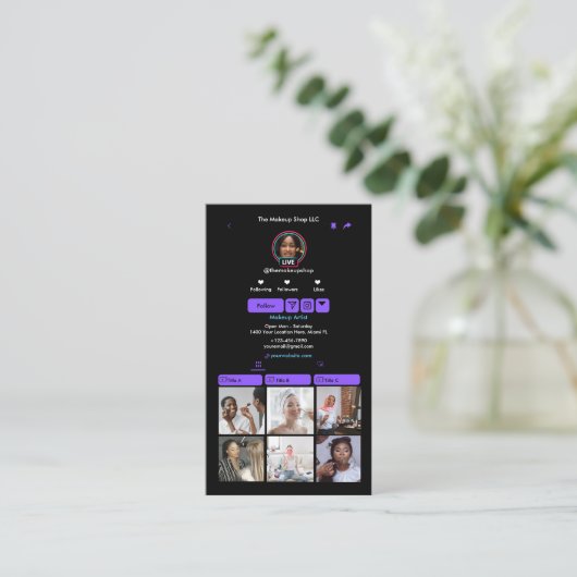 Paarse TikTok Social Media QR-code Visitekaartje (Staand voorkant)