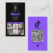Paarse TikTok Social Media QR-code Visitekaartje (Voorkant / Achterkant)