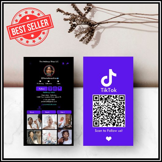 Paarse TikTok Social Media QR Code Visitekaartje
