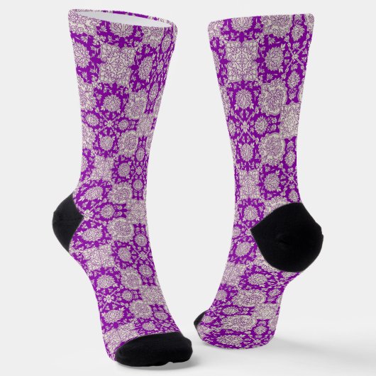 Paarse Tile Pattern Crazy Socks Sokken (Gebogen)