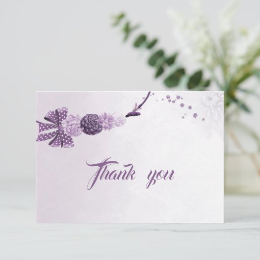 paarse tinten bloemen & boog dank u kaart (Staand voorkant)
