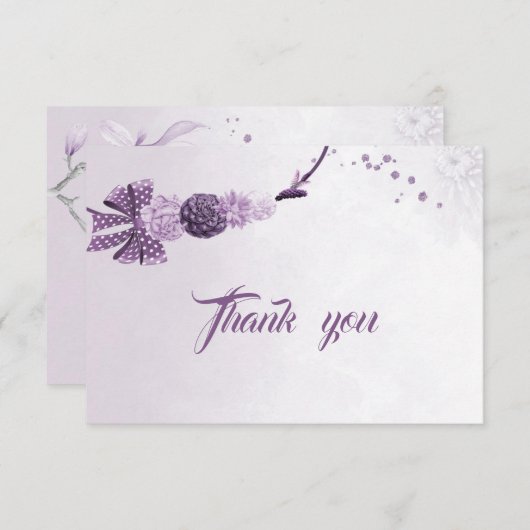 paarse tinten bloemen & boog dank u kaart (Voorkant / Achterkant)