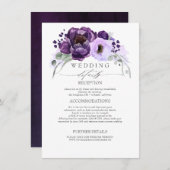 Paarse tinten bloemen bruiloft informatie informatiekaartje (Voorkant / Achterkant)