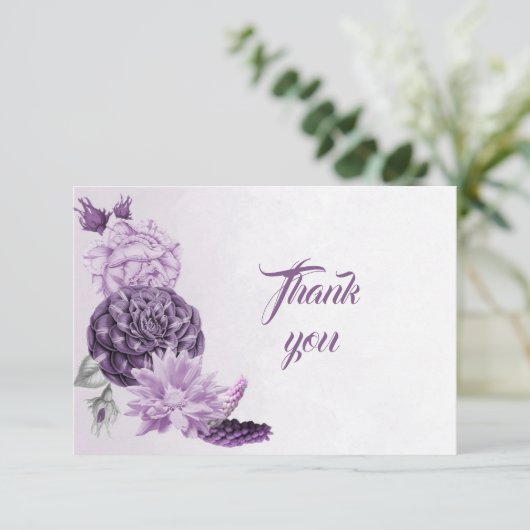 paarse tinten bloemen dank u kaart (Staand voorkant)