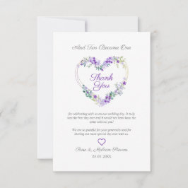 Paarse tinten Bloemen Waterverf Hart Custom Foto Bedankkaart