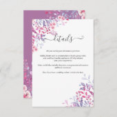 Paarse tinten land wilde bloemen bloemenbruiloft informatiekaartje (Voorkant / Achterkant)
