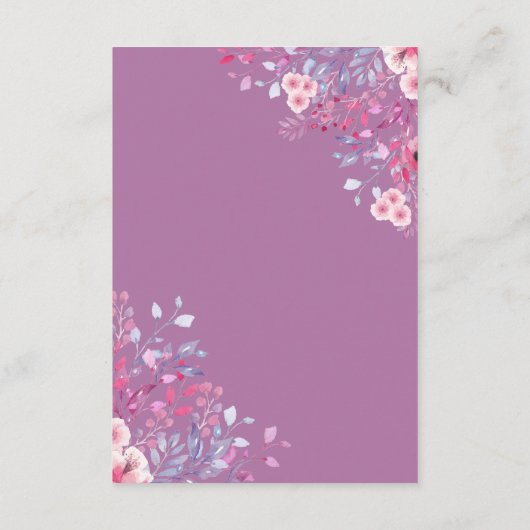 Paarse tinten land wilde bloemen bloemenbruiloft informatiekaartje (Achterkant)