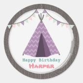 Paarse Tipi Birthday Sticker (Voorkant)