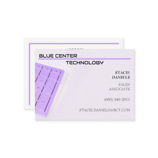 Paarse toetsenbord informatietechnologie visitekaartje (Voorkant / Achterkant in situ)