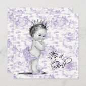 Paarse Toile Baby Meisje Douche Kaart (Voorkant / Achterkant)