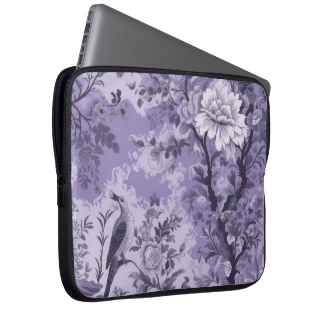 Paarse Toile de Fleur Laptop Sleeve (Voorkant Rechts)