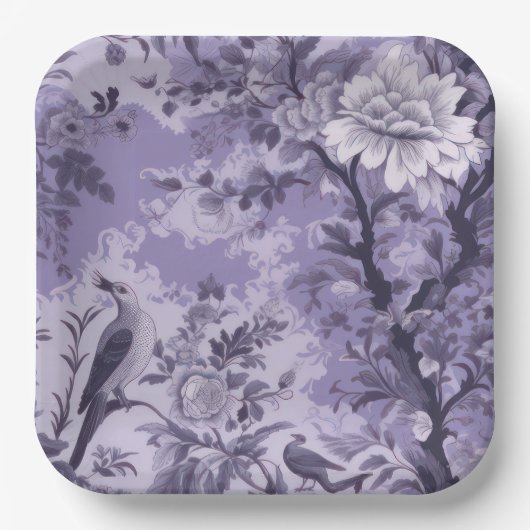Paarse Toile de Fleur Papieren Bordje (Voorkant)