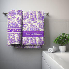  paarse Toile de Jouy afgedrukt Bad Handdoek
