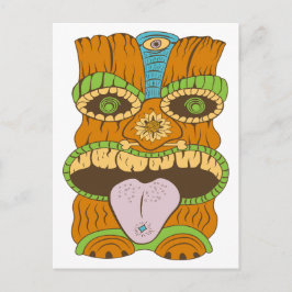 Paarse Tong Tiki Beeld in Psychedelische Stemming Briefkaart