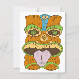 Paarse Tong Tiki Standbeeld in Psychedelic Mood Briefkaart