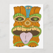 Paarse Tong Tiki Standbeeld in Psychedelic Mood Briefkaart (Voorkant)