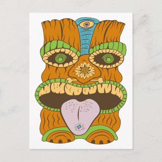 Paarse Tong Tiki Standbeeld in Psychedelic Mood Briefkaart (Voorkant)