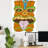 Paarse Tong Tiki Standbeeld in Psychedelic Mood Poster (Thuiskantoor)