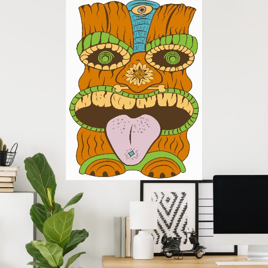Paarse Tong Tiki Standbeeld in Psychedelic Mood Poster (Thuiskantoor)