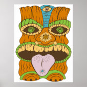 Paarse Tong Tiki Standbeeld in Psychedelic Mood Poster (Voorkant)