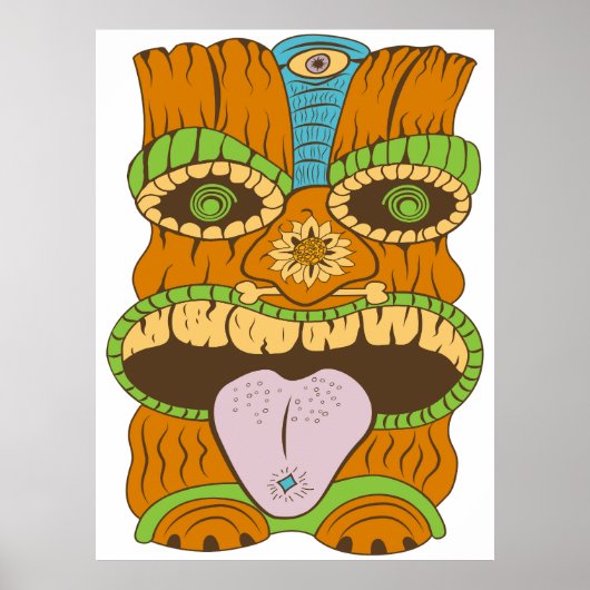 Paarse Tong Tiki Standbeeld in Psychedelic Mood Poster (Voorkant)