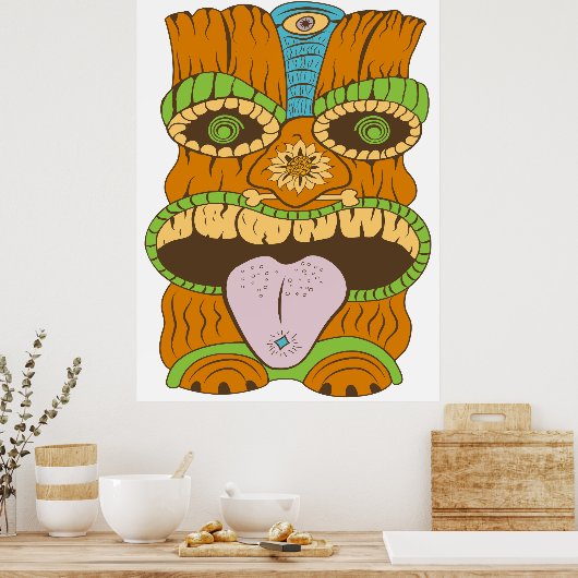 Paarse Tong Tiki Standbeeld in Psychedelic Mood Poster (Keuken)