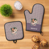 Paarse Top met Ivoren Strepen Bloemen Ovenwant & Pannenlap Set (Top down)
